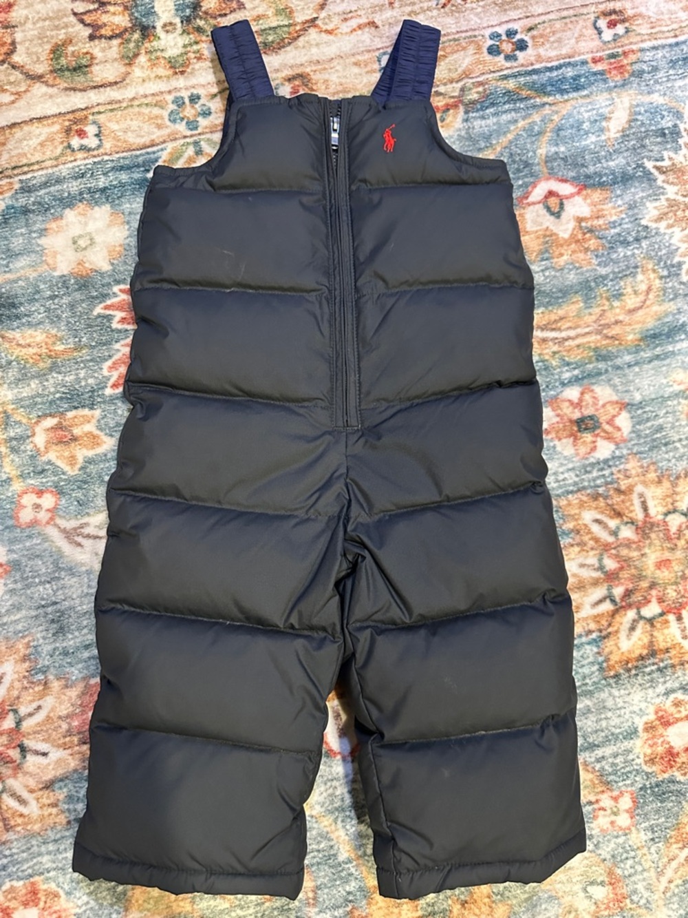 Ralph Lauren Navy Puffer Snow Bibs with Red Polo Logo Sz 9m